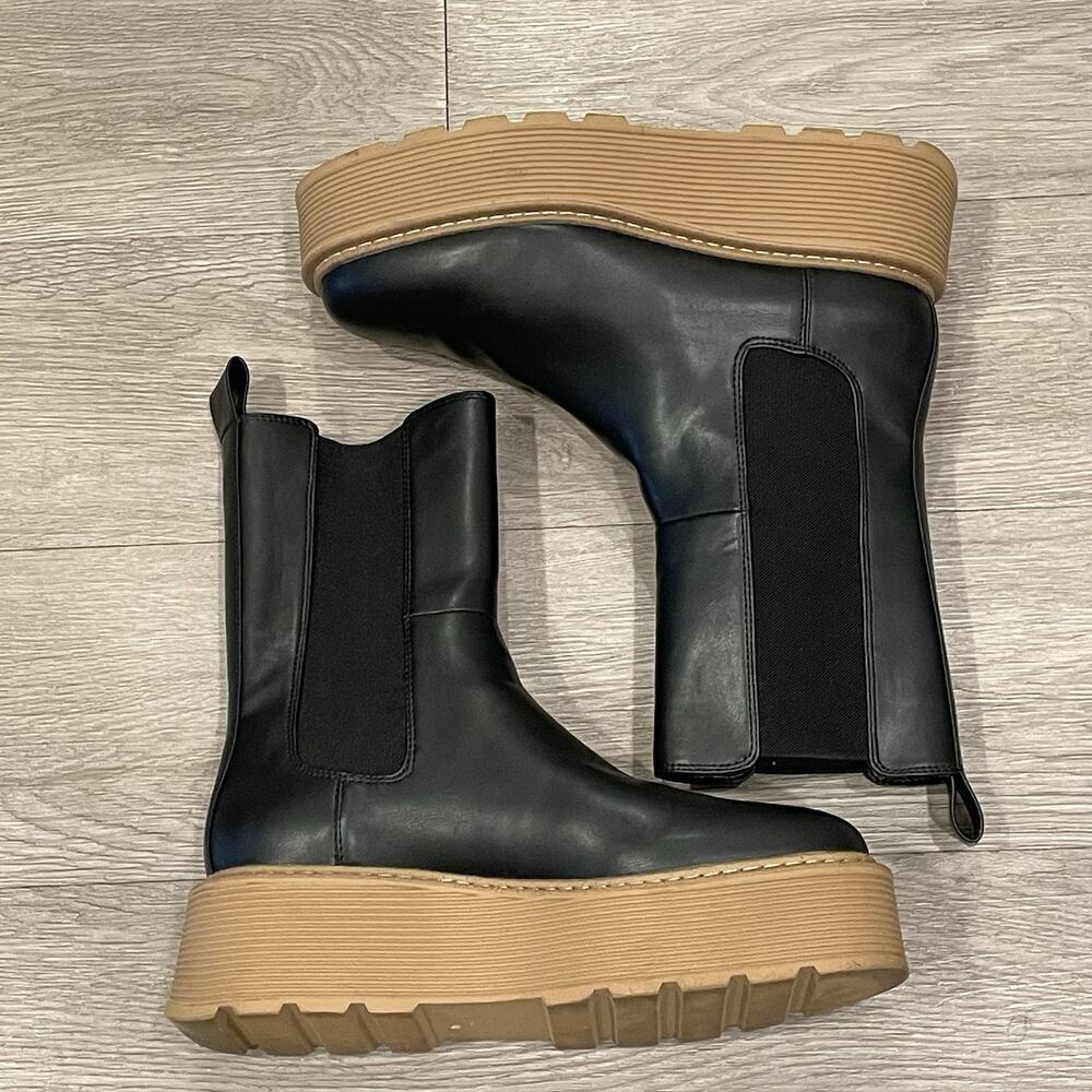 H&M Wedge Platform Chunky Boots Faux Leather Chelsea Grunge Women Size 40